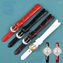 Bandas de reloj Correa de cuero genuino para Gemax Mx2088 Mx2113 Banda cóncava con muescas para mujer Accesorios rojos suaves y finos 12 mm