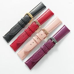 Bracelets de montre Bracelet en cuir véritable pour femmes, peau de vache en grain de litchi souple, imperméable pour hommes, accessoires de chaîne 14 | 16 | 18mm