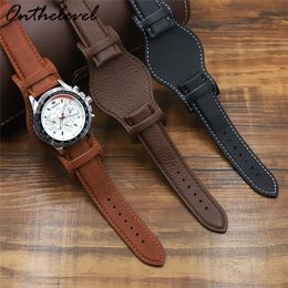 Bekijk bands echte lederen horlogeband 18 20 22mm horlogeband met mat zwart bruin koffie lederen armband polswatch band 230518