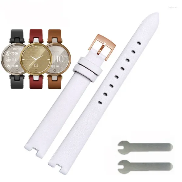 Bracelets de montre Bracelet de montre en cuir véritable 14mm pour Garmin Lily Smart Band Bracelet en silicone et en acier inoxydable Bracelet de sport rouge blanc