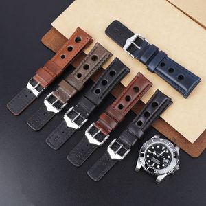 Horlogebanden lederen horlogeband 18mm 20mm 22mm 24mm vintage drie gaten platte staart riem armband vervanging voor mannen vrouwen 230803