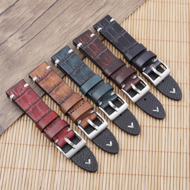 Watch Bands Genuine Leather Watchband 18mm 20mm 22mm 24mm Vintage Personality Crocodile Texture Strap Bracelet For Women Men
