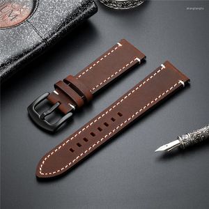 Watch Bands Geothine Leather Watchband Crazy Horse Style Double facette ￠ vaches ￠ double face 18 mm 20 mm 22 mm 24 mm Sortie rapide Men Band