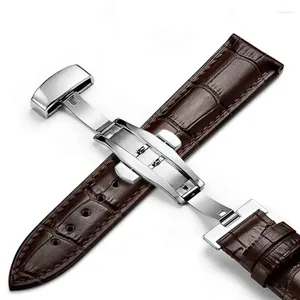Horlogebanden Echt lederen horlogeband Mode Zwarte heren Mechanisch met vlindersluiting 20 mm 21 mm 22 mm band