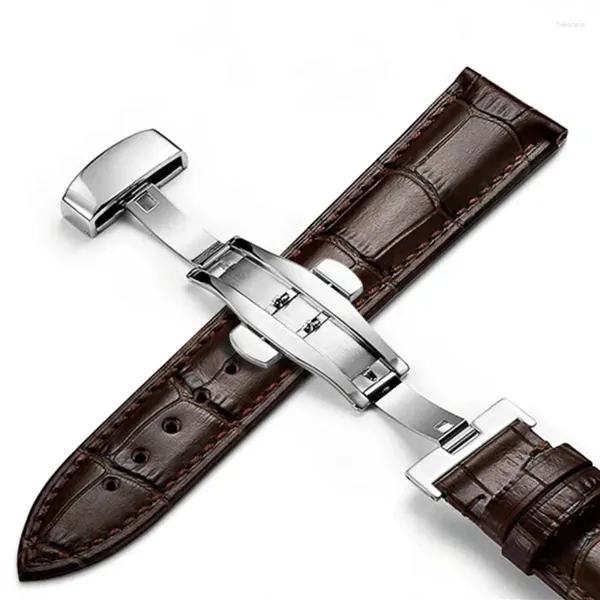 Bandas de reloj Correa de reloj de cuero genuino Moda Mecánica negra para hombres con broche de mariposa 20 mm 21 mm 22 mm Correa