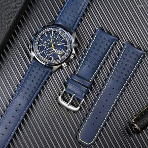 Bracelets de montres Bracelet de montre en cuir véritable pour Blue Angel Homme Radio Wave Male AT8020-54L / 8020-03L Series Bracelet Strap 22mm 23mm Deli22