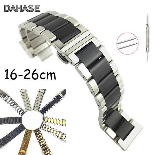 Bracelets de montre Bracelet en acier inoxydable solide mat brillant 16 18 20 21mm 22 23 24 26mm Bracelet de remplacement avec fermoir à boucle papillon 221024