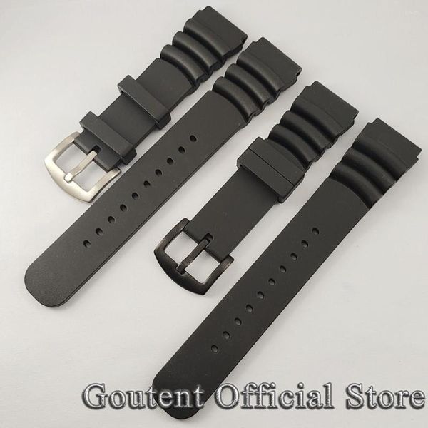 Bandas de reloj Goutent 22 mm Correa de caucho negra de alta calidad Correa de hebilla plateada / negra Ajuste para relojes automáticos para hombre