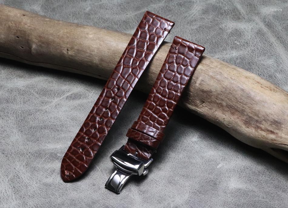 Horlogebanden Handgemaakte dunne alligator horlogeband 16mm 18mm 19mm 20mm 21mm 22mm Kwaliteit Echt krokodillenleer band Vlindergespen