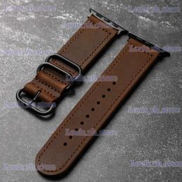 Bracelets de montre Bracelet en cuir Crazy Horse Vintage fabriqué à la main pour Apple Ultra8/9 Bracelet en cuir pour hommes 49MM 45MM 44MM Bracelet marron noir T240227