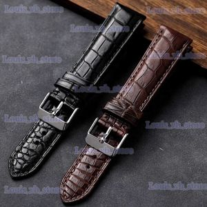 Bracelets de montre Bande d'alligator faite à la main 18 19 20 21 22MM Fait à la main Vintage Hommes et Femmes Noir et Marron Bracelet Homme Style Vintage T240227