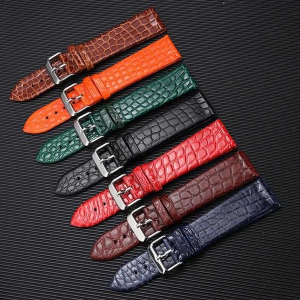 Bands de montre à la main American Alligator Strap 19 20 21 22 mm noir Soft Great Leather Strap Vintage Mens Leather Q240510