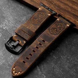 Horloge Bands Handgemaakte Apple Horlogeband Mannen Lederen Koeienhuid S7 S8 Voor AppleWatch8 6 5 Ultra Band 45Mm vintage Stijl 230718