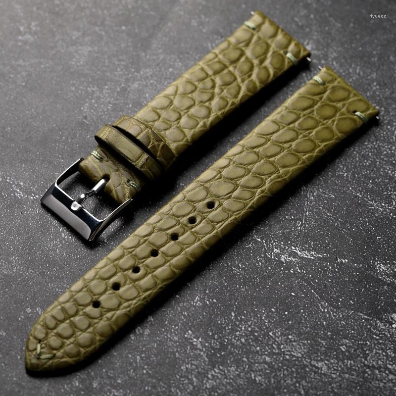 Bekijk banden handgemaakte avocado groene lederen horlogeband 20 22 mm zachte crocodile armband vintage stijl mannen snel release