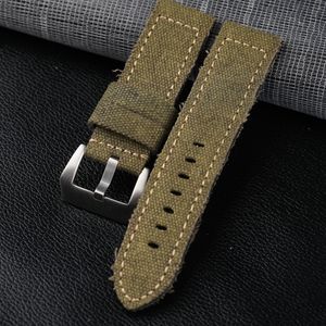 Bekijk banden handgemaakte canvas lederen horlogeband 20 22 24 26mm vintage stijl heren militair horloge armband geschikt voor bronzen horloges 230821