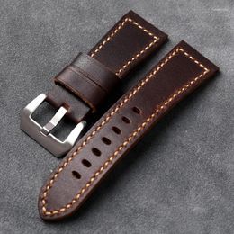 Horlogebanden handgemaakte eerste laag koeienhuid lederen horlogeband 24 26 mm riem Vintage bruin verdikt voor PAM herenarmband