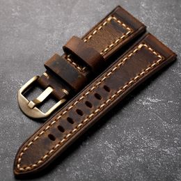 Bracelets de montre Bracelet de montre en cuir de vachette première couche fait à la main 20 21 22 24 26MM Vintage Bronze hommes Bracelet épaissi Style 230825