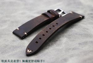 Bracelets de montres faits à la main de haute qualité Vintage Bracelet en cuir véritable bracelets de montre ceinture 20mm rétro hommes bracelet en cuir de vachette sangles à dégagement rapide Deli22