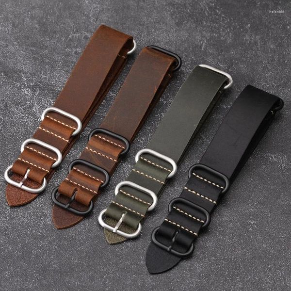 Bandas de reloj Correa de reloj de cuero hecha a mano 18 20 22 24 26 mm Vintage Frosted Top Layer Cowhide Strap Brown Black Men Pulsera