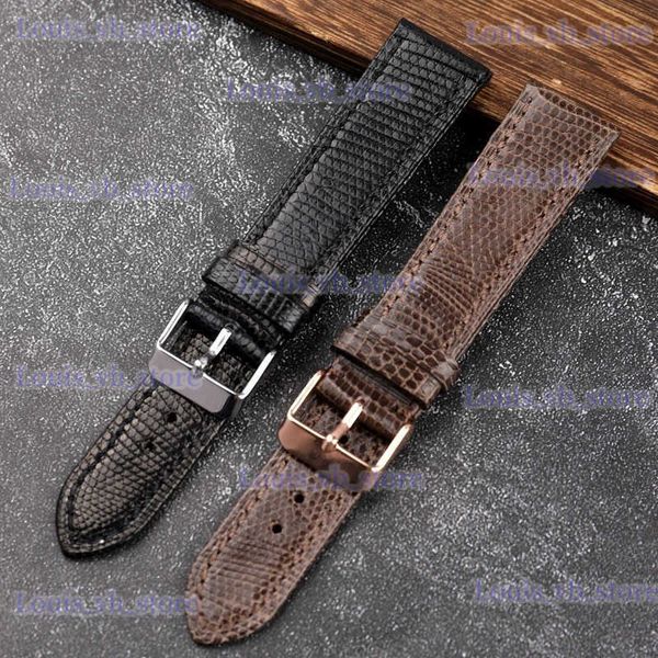 Bracelets de montre bracelet en cuir de lézard fait à la main 18 19 20 21 22MM bracelet en cuir souple mince adapté aux hommes rétro es T240227