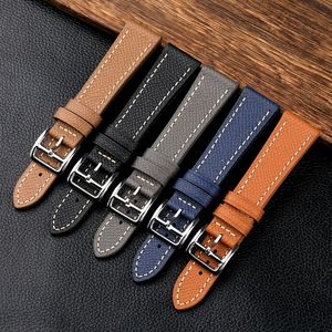 Watch Bands Handmade Pebbled Leather Watchband 18 19 20 21 22 24 mm Zwart Blue Gray Leather Riem H Buckle Watch Band Men's Watch Accessories 230518