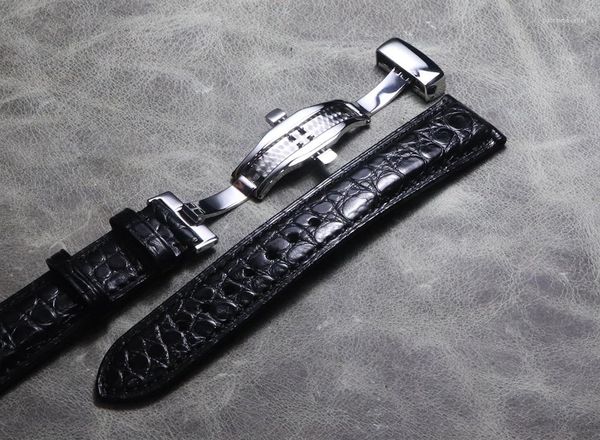 Bracelets de montre Bracelet de montre fait à la main 18mm 19mm 20mm 21mm 22mm Bracelet en cuir véritable Motif alligator Bracelet Boucle papillon Mince