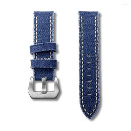 Bekijk banden Hemsut Canvas Quick Release Premium Denim Blue Two Pieces Traps Masteel Buckle 20 mm 22 mm 24 mm