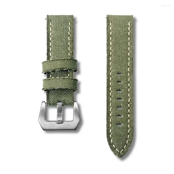 Correas de reloj Hemsut Canvas de liberación rápida Premium Denim Green Correas de dos piezas Hebilla MaSteel 20 mm 22 mm 24 mm