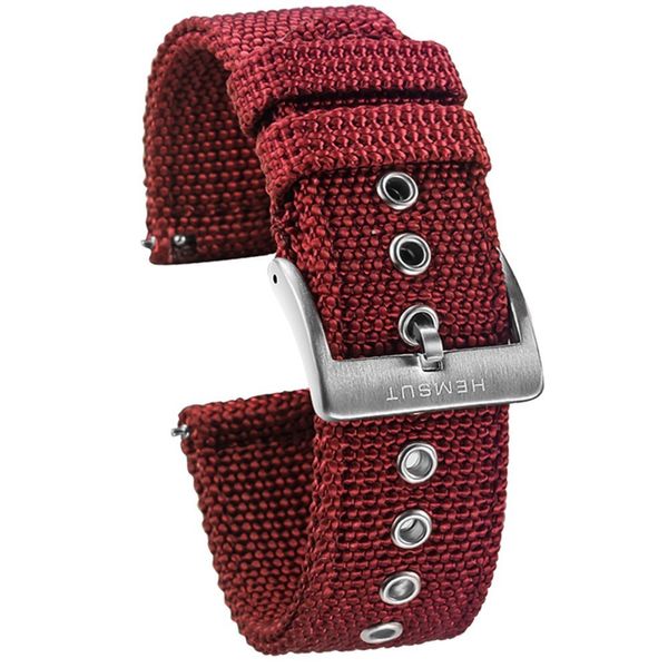 Bracelets de montre Hemsut toile rouge sangles en nylon de qualité à dégagement rapide et boucle brossée robuste 18mm 20mm 22mm 24mm 230825