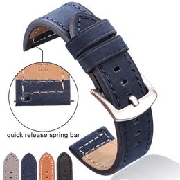 Bracelets de montre HENGRC Bracelets en cuir véritable Bracelet Noir Bleu Gris Marron Bracelet en cuir de vachette pour femmes hommes 18 20mm 22mm 24mm Bracelet 230506