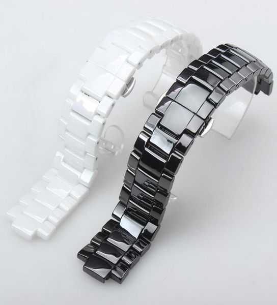 Watch Bands Hig Quality Ceramic WatchBand Blanc Blanc Black Convex Mouth Bracelet avec bouton-poussoir caché pour AR1424 AR1440 189mm 22115044192