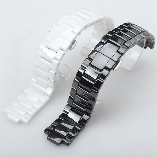 Bracelets de montre Bracelet de montre en céramique de haute qualité blanc noir bracelet de bouche convexe avec bouton-poussoir caché pour AR1424 AR1440 18 9mm 22 11302Q