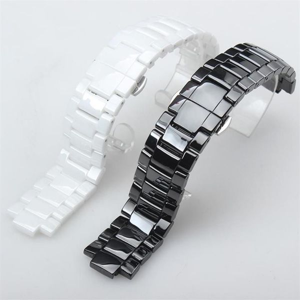 Bracelets de montre Bracelet de montre en céramique de haute qualité blanc noir bracelet de bouche convexe avec bouton-poussoir caché pour AR1424 AR1440 18 9mm 22 11199i
