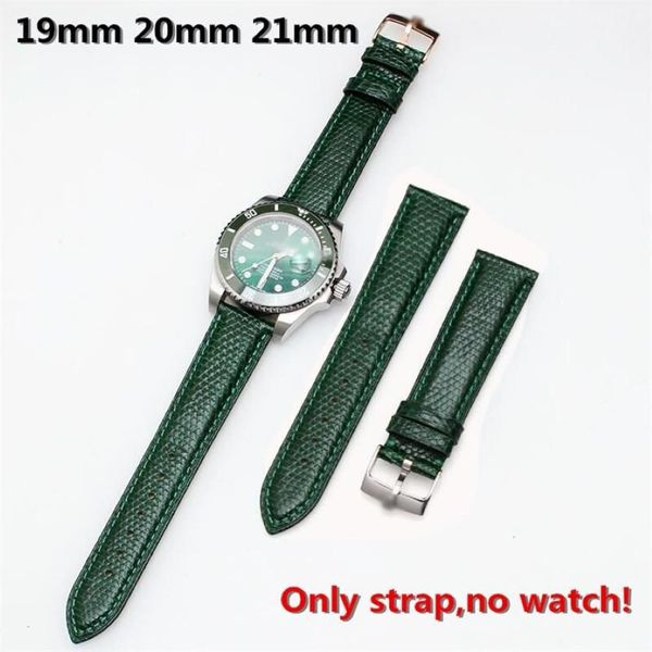 Bracelets de montre de haute qualité 19mm 20mm 21mm bracelet de montre en cuir véritable boucle de lézard vert bracelet pour RX sous-marin Er Day-date213P
