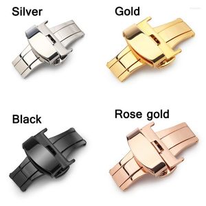 Bekijk banden van hoge kwaliteit 316L roestvrijstalen vlinder Buckle dubbele drukknopvouw voor Watchstrap 12mm 16 mm 20 mm 20 mm 22 mm