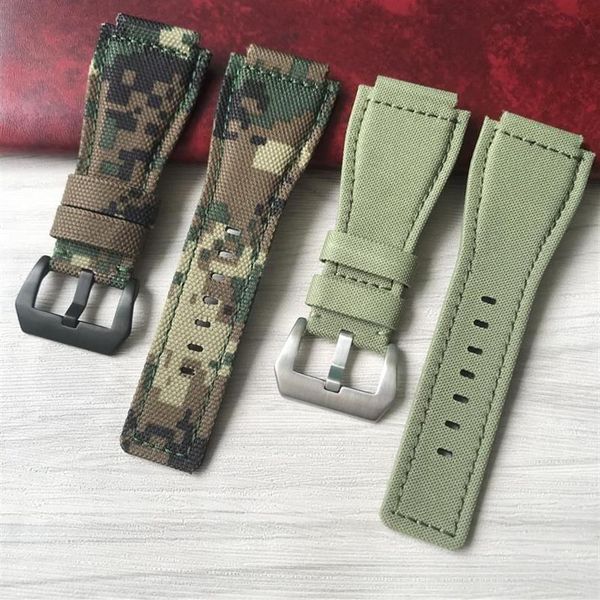 Bracelets de montre Haute qualité 34mm 24mm Camo armée vert Nylon toile bracelet en cuir pour la série Bell Ross BR01 BR03 Bracelet de montre Be245S