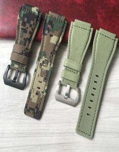 Watch Bands High Quality 34mm24mm Camo Armo Army Green Nylon Canvas Leather Strap pour la série Bell Ross BR01 BR03 Bracelet de bande de montre BE3044742