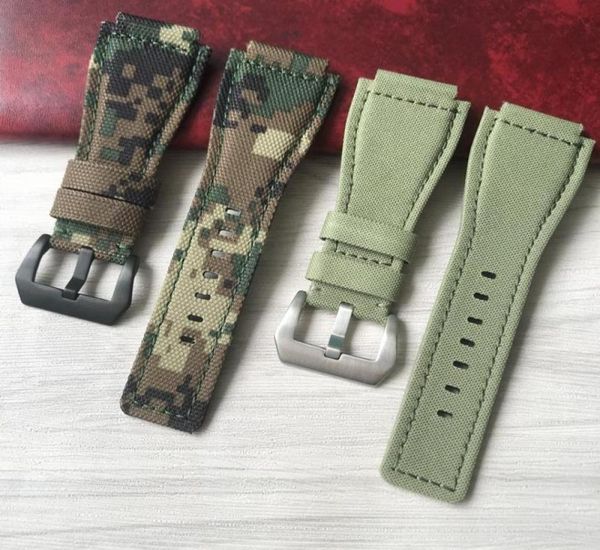 Bandas de reloj Alta calidad 34mm24mm Camo Army Green Nylon Canvas Correa de cuero para Bell Series Ross BR01 BR03 Pulsera de reloj Be6778410