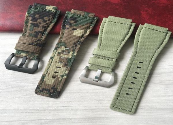 Watch Bands High Quality 34mm24mm Camo Armo Army Green Nylon Canvas Leather Strap pour la série Bell Ross BR01 BR03 Bracelet de bande de montre BE9790087