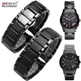 Bracelets de montre Bracelet de montre en céramique de haute qualité pour AR1451 AR1452 AR1400 AR1410 bracelets de montre avec fermoir papillon en acier inoxydable 22mm2954