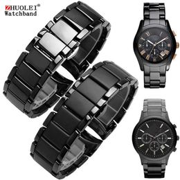 Bracelets de montre Bracelet de montre en céramique de haute qualité pour AR1451 AR1452 AR1400 AR1410 bracelets de montre avec fermoir papillon en acier inoxydable 22mm3105