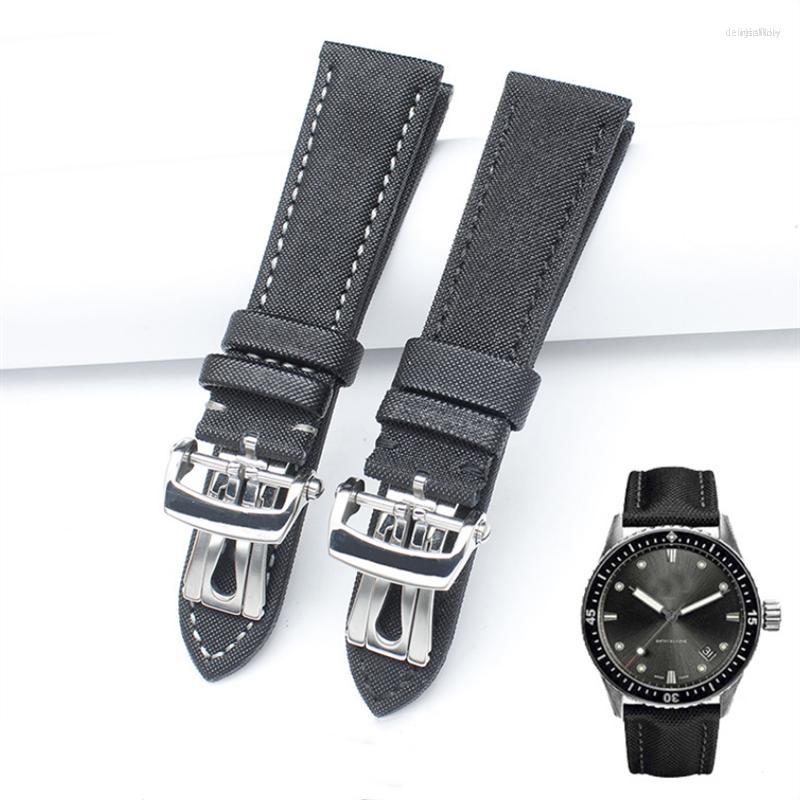 Correas de reloj de alta calidad de cuero genuino con Logo de nailon correa de reloj de 23mm correa suave negra apta para Blancpa FIFTY FATHOMS 50