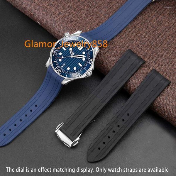 Bracelets de montre Bracelet en caoutchouc de haute qualité 20mm pour O-mega 300 bracelet de montre fermoir pliant extrémité incurvée montres-bracelets montre haut de gamme boîte de montre exquise2023