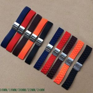 Bracelets de montre Bracelet en caoutchouc de haute qualité bracelets de montre en Silicone de plongée 16mm 18mm 20mm 22mm 24mm Bracelet étanche pour hommes femmes