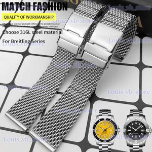 Bracelets de montre Bracelet en acier inoxydable de haute qualité 22mm 24mm adapté aux Bracelets en métal massif Breitling Superocean Heritage bracelet tissé en maille T240227