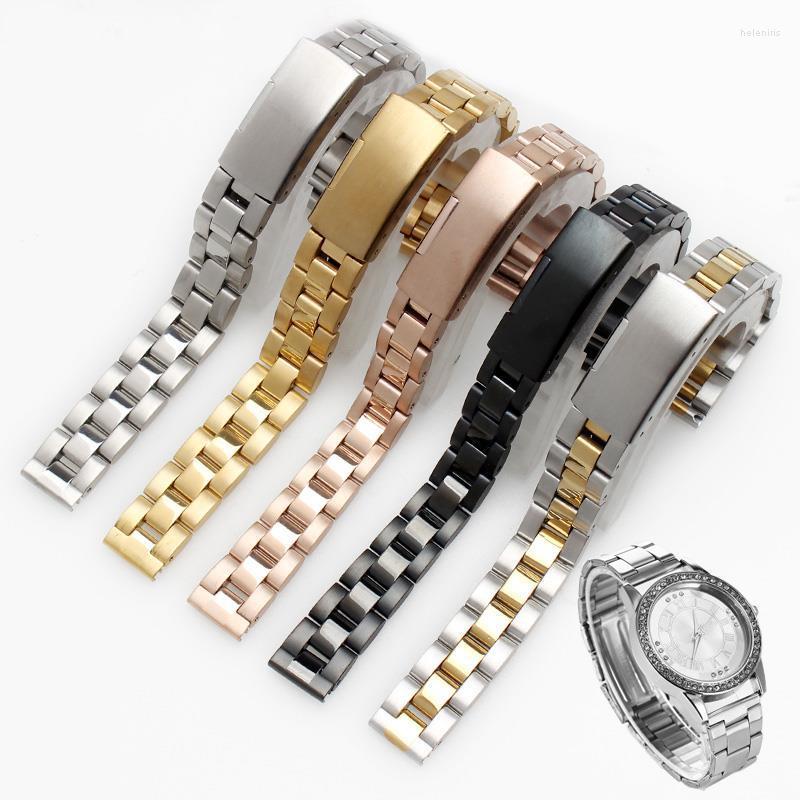 Titta på band högkvalitativt klockband rostfritt stål rem 10 12 14 16 18mm band svart ros guld silver metall bälte handledsurar armband