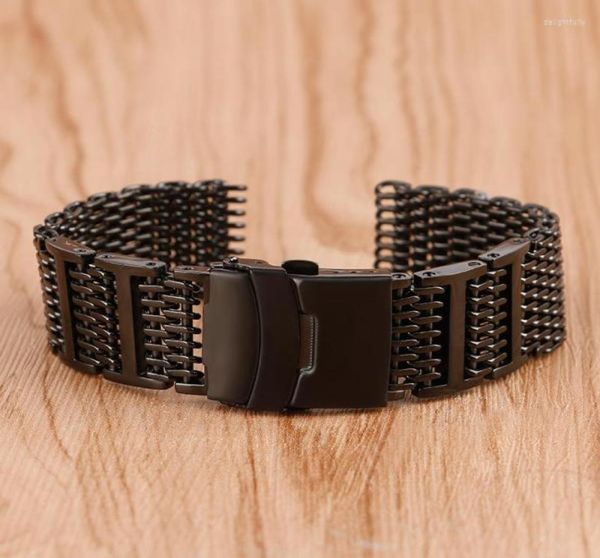 Bracelets de montre HQ 20mm 22mm 24mm en acier inoxydable noir maille conception Durable bracelet de montre remplacement pour hommes femmes 2 barres à ressort3624682