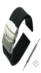 Watch Bands HQ Design Black Silicone Rubber Riem Band Implementatie Buckle Waterdicht 20 mm 22 mm 24 mm6721803