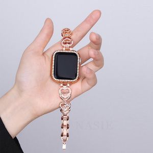 Horloge Bands Sieraden Dubbele Liefde Metalen Band Voor Apple 38mm 40mm 42mm 44mm 41mm 45mm 49mm Strass Hart Om