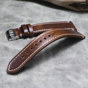 Bandas de reloj Correa de reloj de cuero de vaca de gran tamaño 20 22 mm Hecho a mano Vintage Derma Hombres Pulsera grande Correa de muñeca larga de cuero Correa XL Accesorios